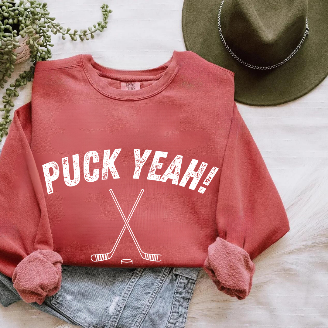 Eco-Friendly PUCK YEAH! Garment-Dyed Sweatshirt - Sustainable Ring-Spun Cotton & Polyester Blend