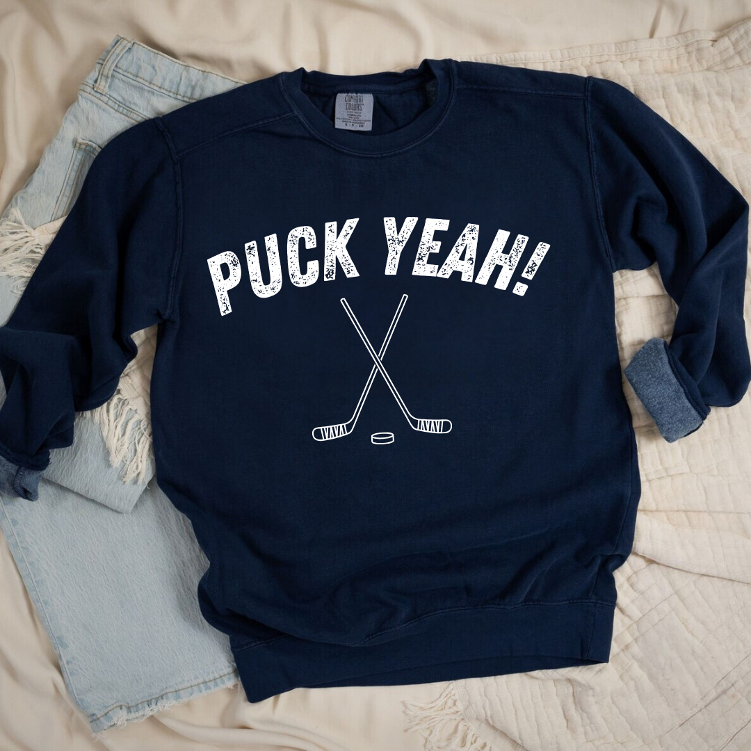 Eco-Friendly PUCK YEAH! Garment-Dyed Sweatshirt - Sustainable Ring-Spun Cotton & Polyester Blend