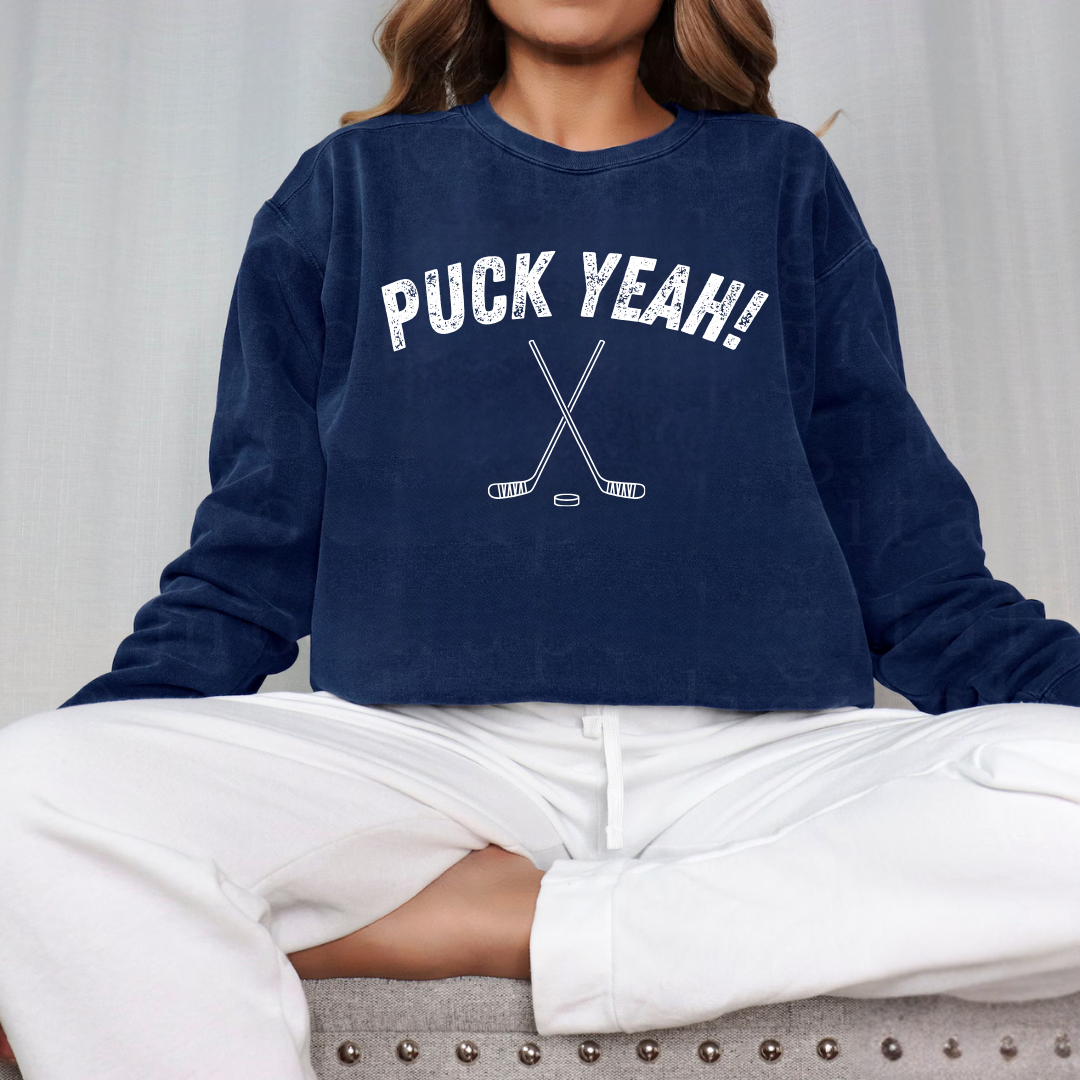 Eco-Friendly PUCK YEAH! Garment-Dyed Sweatshirt - Sustainable Ring-Spun Cotton & Polyester Blend