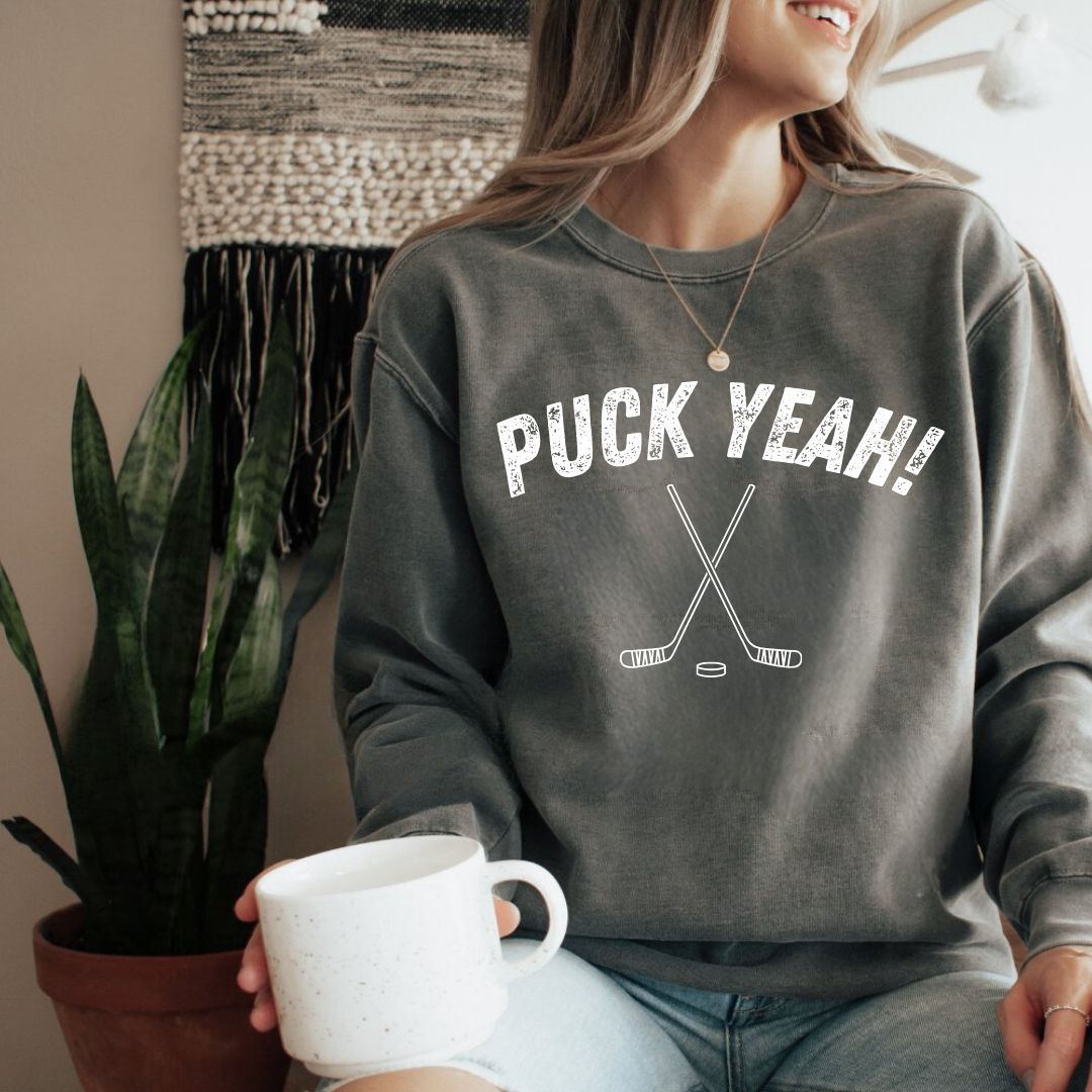 Eco-Friendly PUCK YEAH! Garment-Dyed Sweatshirt - Sustainable Ring-Spun Cotton & Polyester Blend