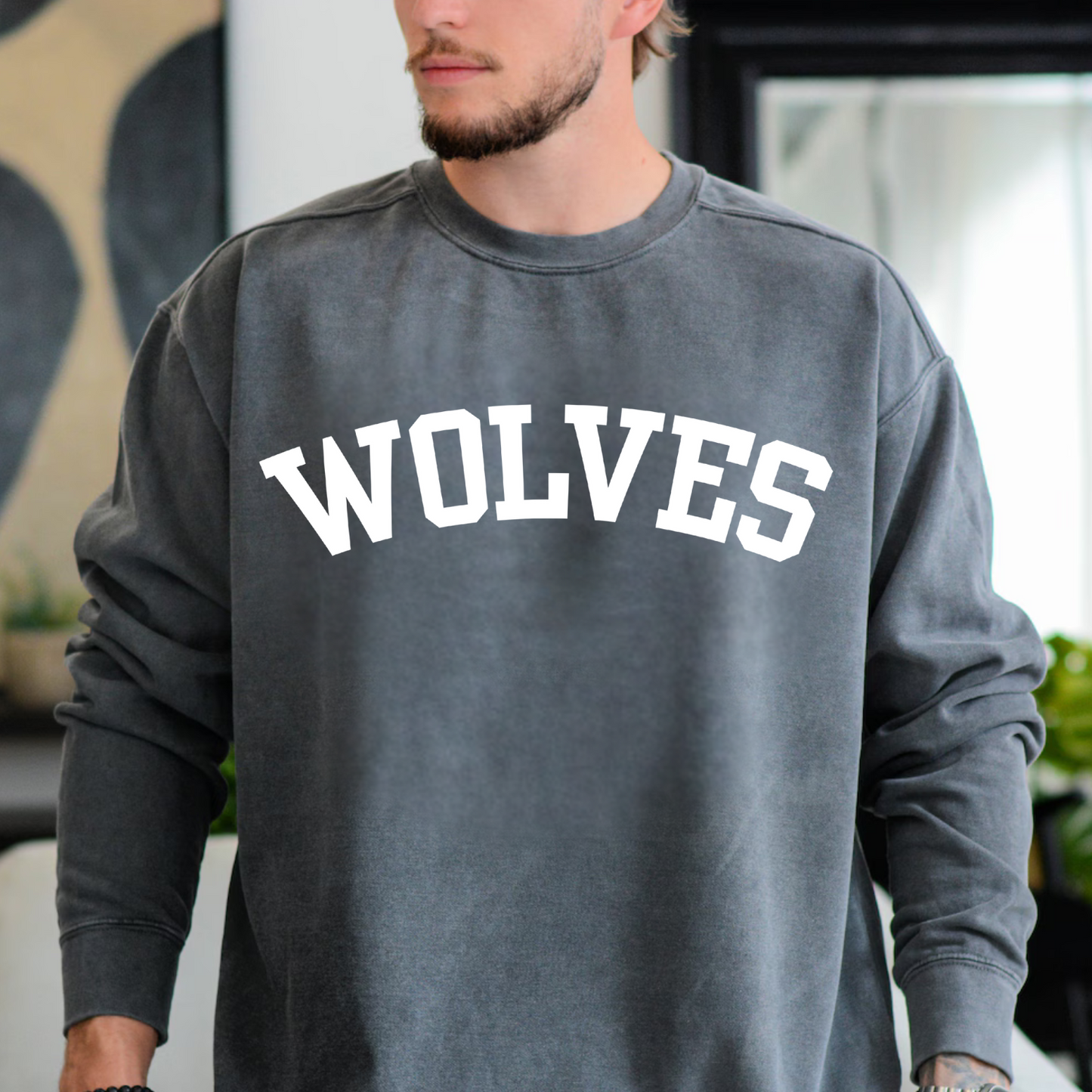 Eco-Friendly WOLVES Garment-Dyed Unisex Sweatshirt - Sustainable Ring-Spun Cotton & Polyester Blend