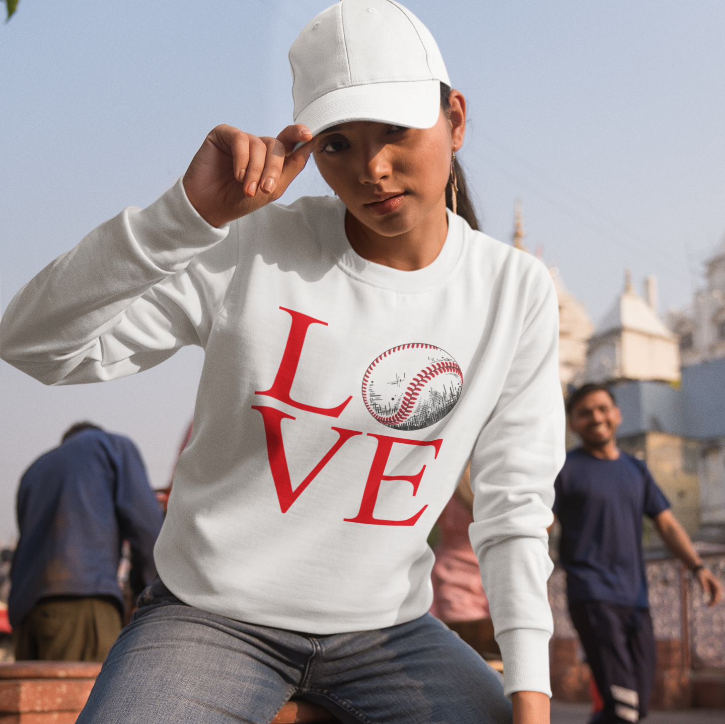 Eco-Friendly Baseball LOVE Garment-Dyed Sweatshirt - Sustainable Ring-Spun Cotton & Polyester Blend