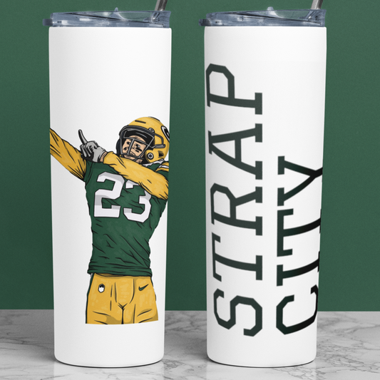 Jaire Alexander 'Strap City' 20oz Personalized Skinny Tumbler - Matte/Glossy Finish, Hot 12h, Cold 24h