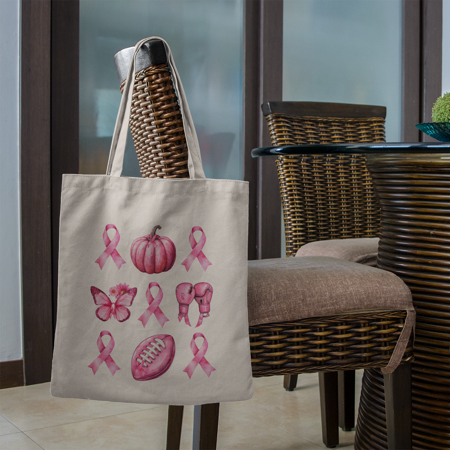 October Breast Cancer Awareness Canvas Tote Bag – Pink Ribbon, Pink Pumpkin, and More